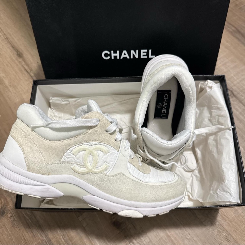 Chanel Cream Sneakers with Chunky Sole and Padded Tongue